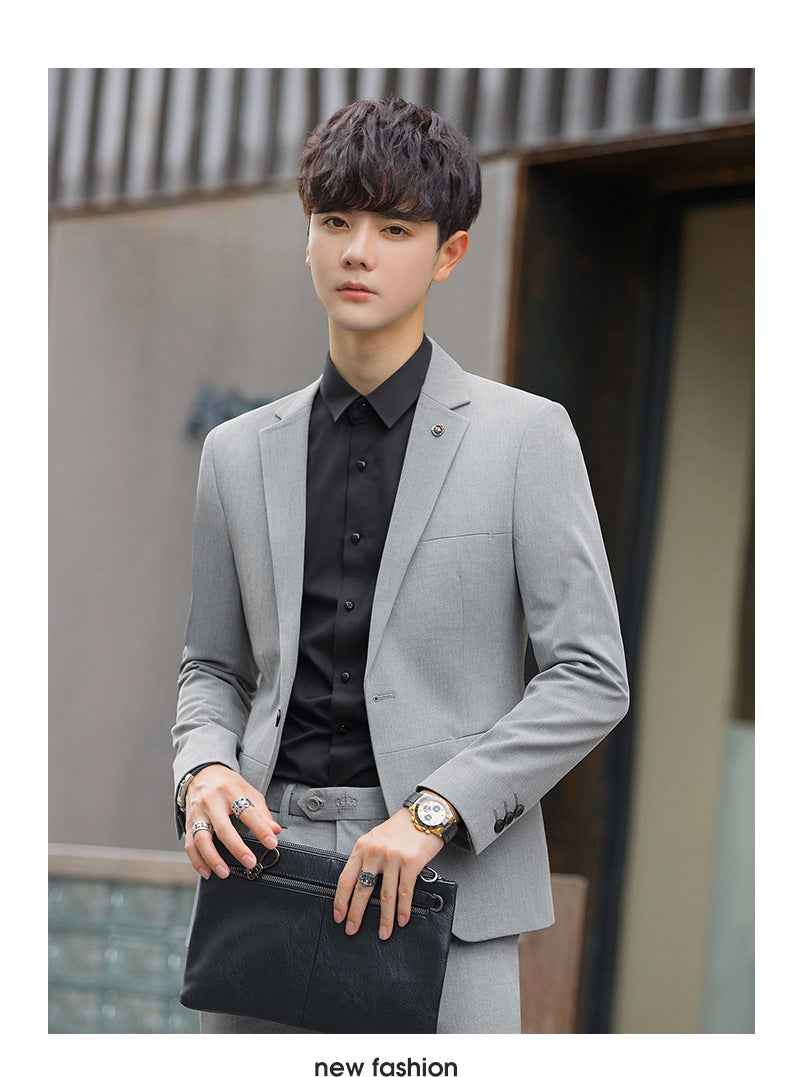 A 1.45kg Piece Set of Spring & Fall Casual Small Suit Jacket Men's Korean Style Slim Gray Formal Full Suit Suit - Grab & Glow