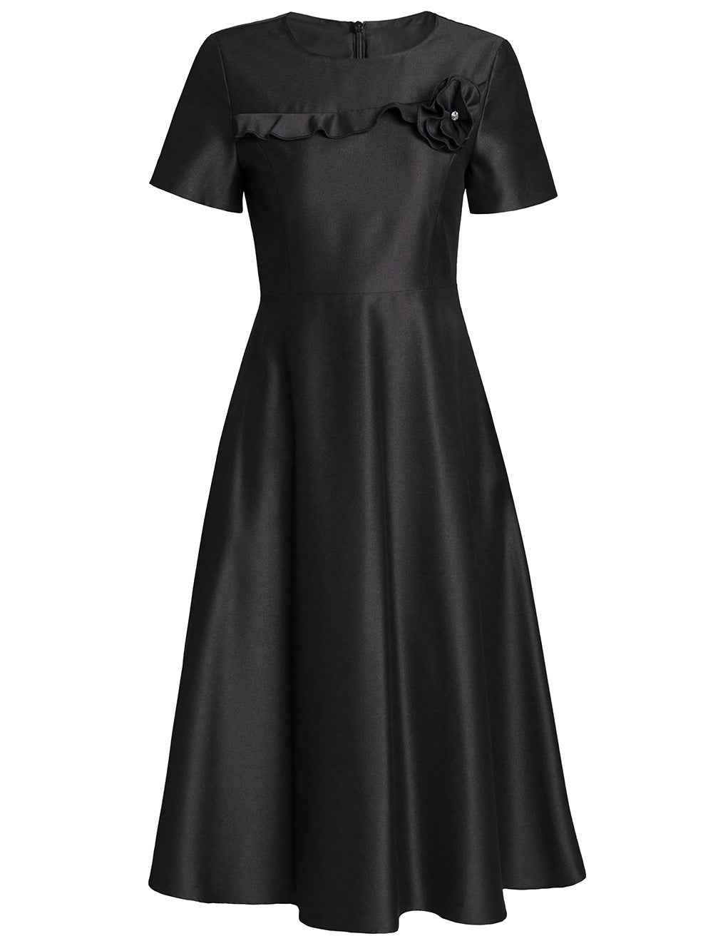 Zhili French-Style Elegant Ladylike Dress with Three-Dimensional Floral Decoration, High-Waisted Short-Sleeve A-Line Flared Skirt, Summer 2026 - Grab & Glow
