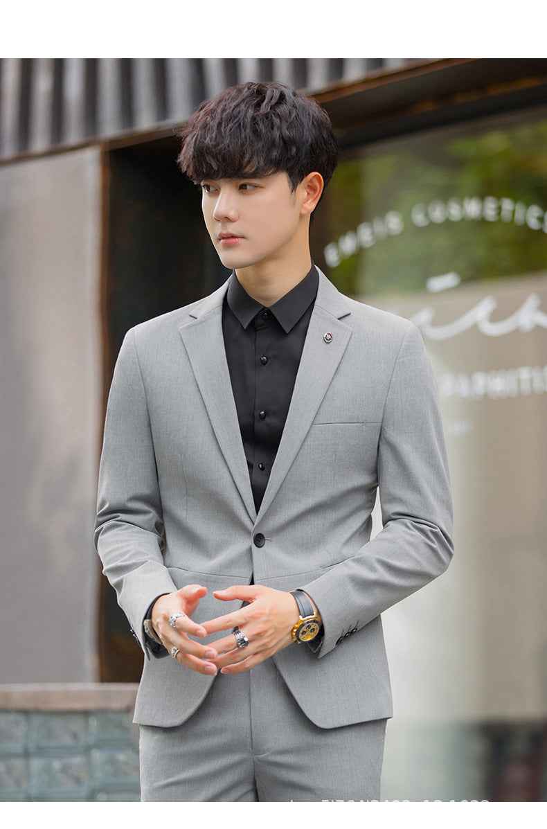 A 1.45kg Piece Set of Spring & Fall Casual Small Suit Jacket Men's Korean Style Slim Gray Formal Full Suit Suit - Grab & Glow