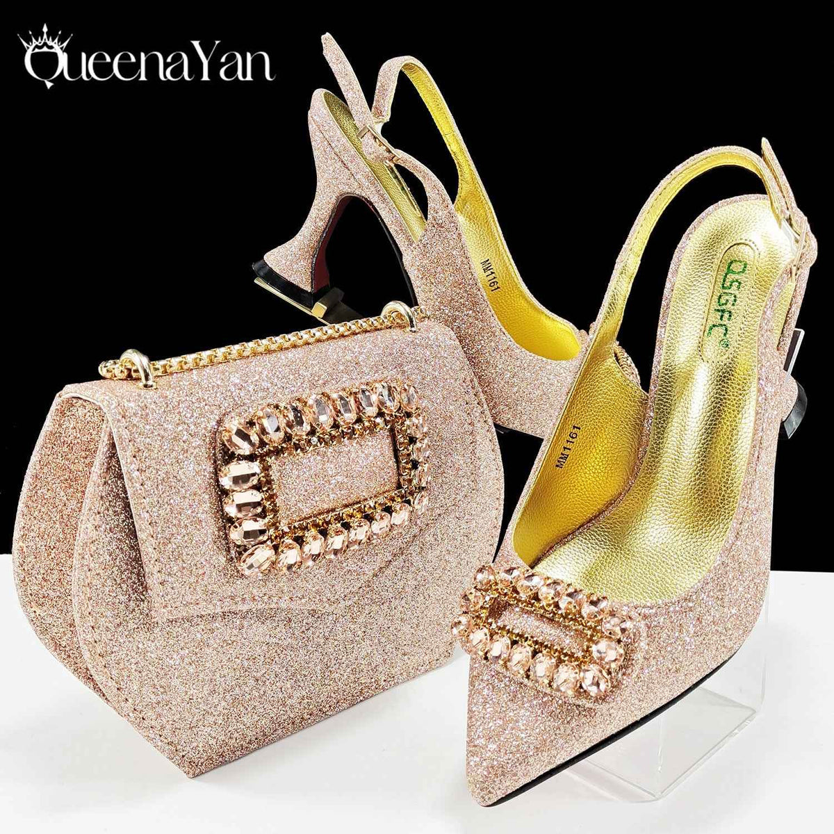 Foreign Trade Women's Shoe Bag suit Square Diamond Buckle Decorative Pointed High Heels Fashion Simple Banquet Style suit - Grab & Glow