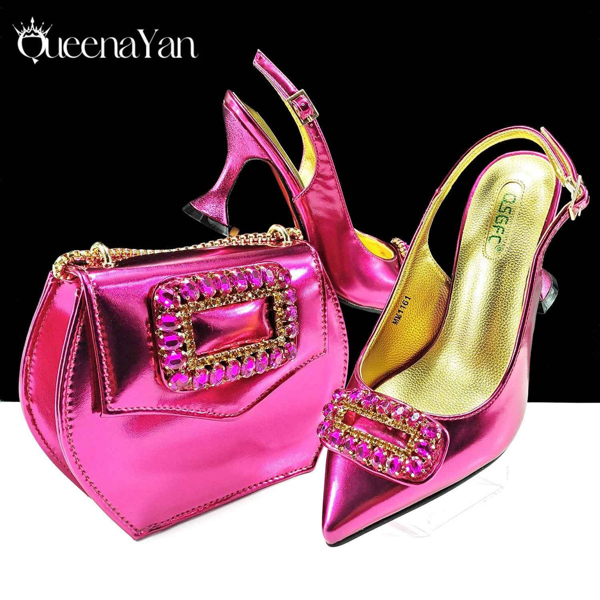 Foreign Trade Women's Shoe Bag suit Square Diamond Buckle Decorative Pointed High Heels Fashion Simple Banquet Style suit - Grab & Glow