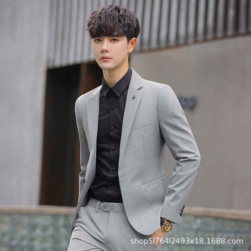 A 1.45kg Piece Set of Spring & Fall Casual Small Suit Jacket Men's Korean Style Slim Gray Formal Full Suit Suit - Grab & Glow