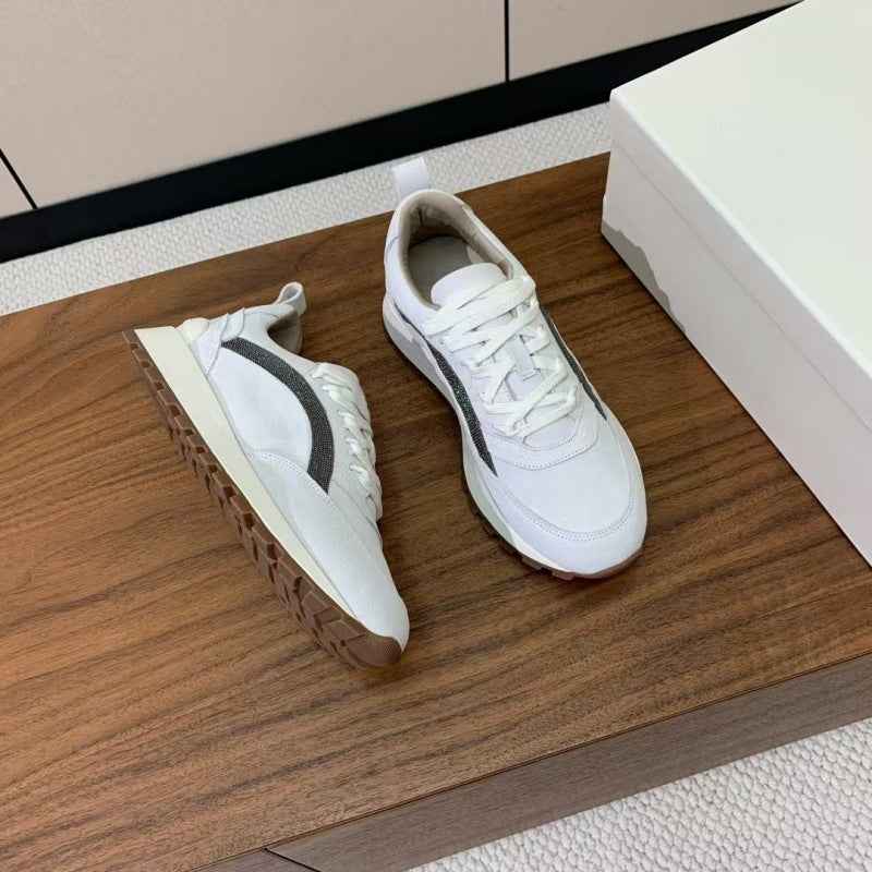 High-Top Bc Spring New Lace-Up Dad Shoes for Women, Casual Sports Shoes with Bead Chain Decoration, German Training Shoes, Couple Running Shoes - Grab & Glow