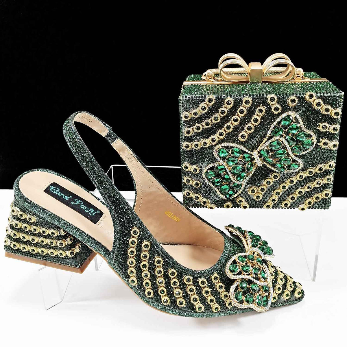 Cross-border Pointed Toe Women's Shoe Bag suit Diamond Chain Decoration Gift Box-shaped Clutch Bag Fashionable Exquisite Bow - Grab & Glow