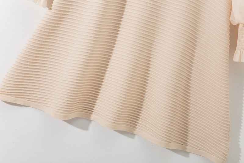 L6790 2025 Autumn Women's New Half-Turtleneck Bow Decoration Color-Block Lantern Long Sleeve Dress - Grab & Glow
