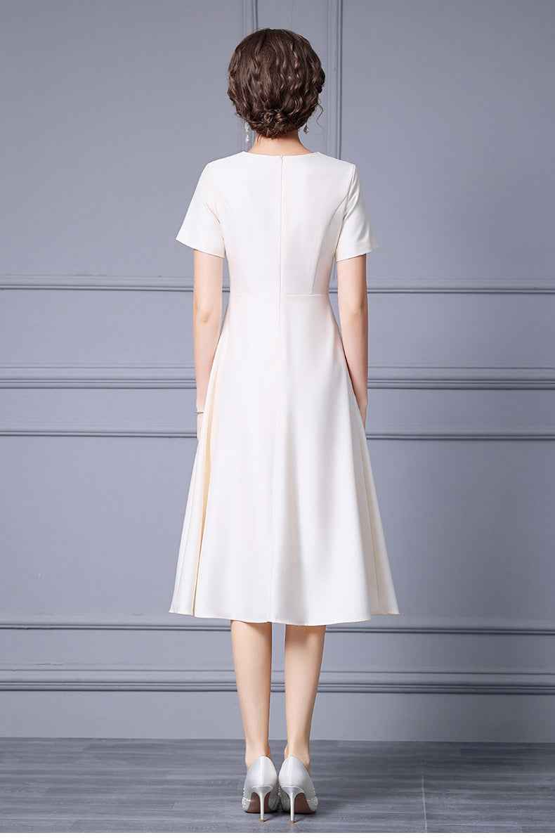 Zhili French-Style Elegant Ladylike Dress with Three-Dimensional Floral Decoration, High-Waisted Short-Sleeve A-Line Flared Skirt, Summer 2026 - Grab & Glow
