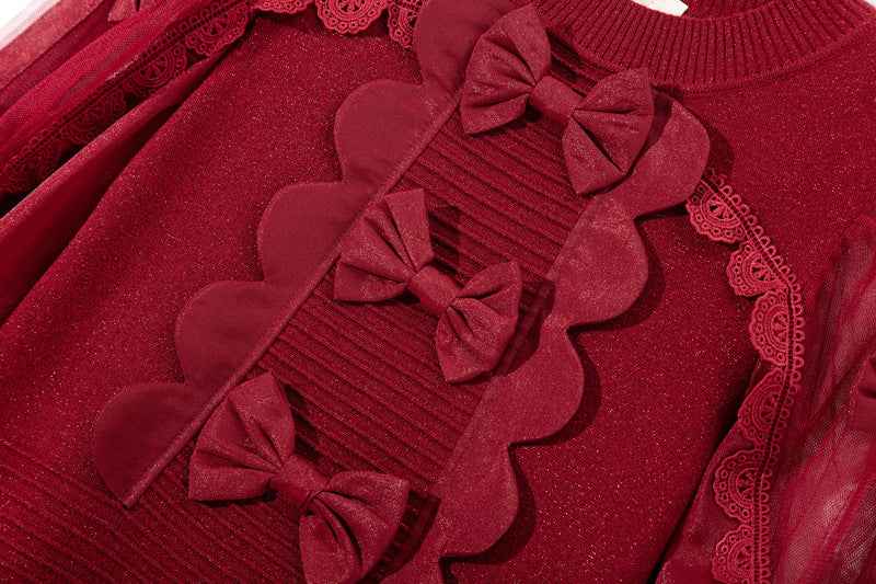 L6790 2025 Autumn Women's New Half-Turtleneck Bow Decoration Color-Block Lantern Long Sleeve Dress - Grab & Glow