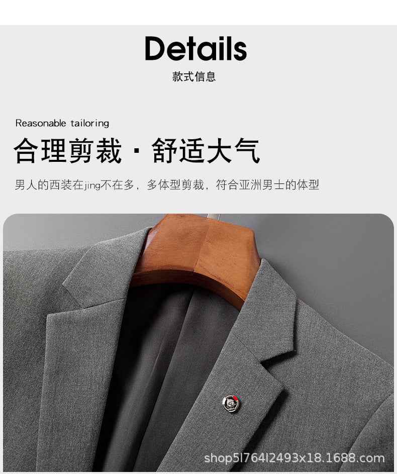 A 1.45kg Piece Set of Spring & Fall Casual Small Suit Jacket Men's Korean Style Slim Gray Formal Full Suit Suit - Grab & Glow