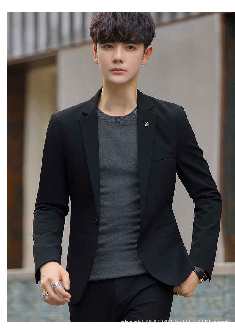 A 1.45kg Piece Set of Spring & Fall Casual Small Suit Jacket Men's Korean Style Slim Gray Formal Full Suit Suit - Grab & Glow