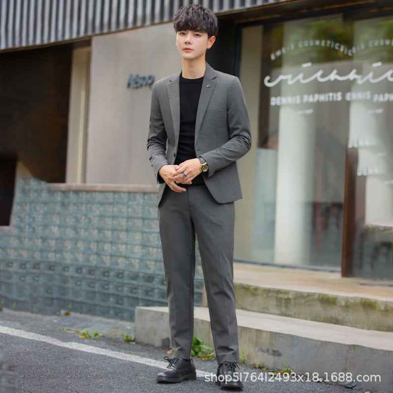 A 1.45kg Piece Set of Spring & Fall Casual Small Suit Jacket Men's Korean Style Slim Gray Formal Full Suit Suit - Grab & Glow