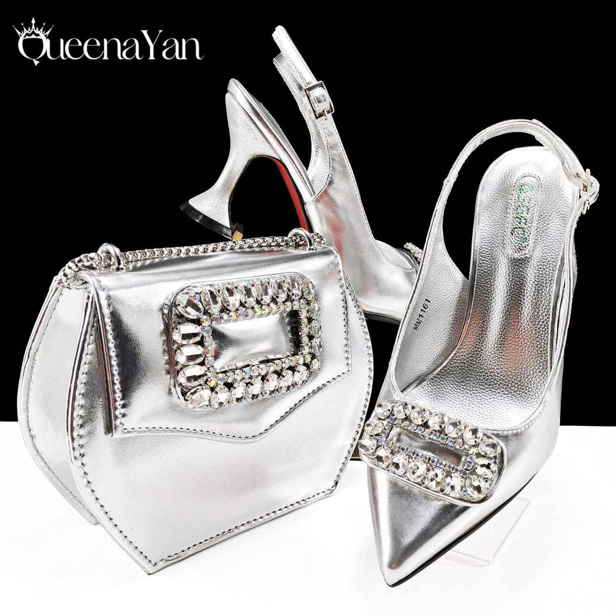 Foreign Trade Women's Shoe Bag suit Square Diamond Buckle Decorative Pointed High Heels Fashion Simple Banquet Style suit - Grab & Glow