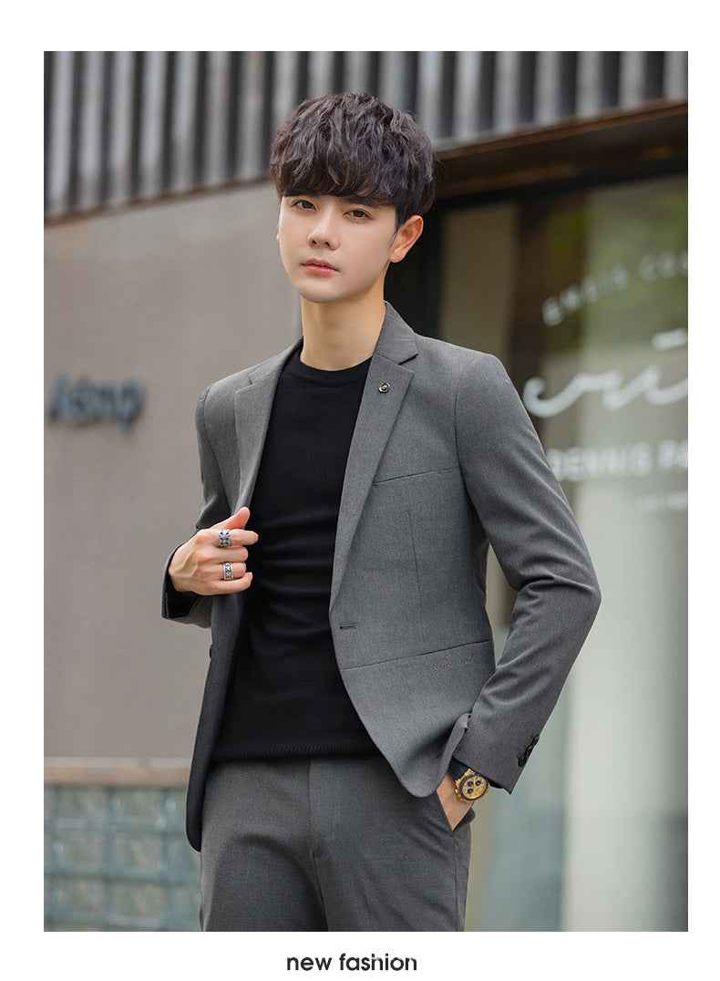 A 1.45kg Piece Set of Spring & Fall Casual Small Suit Jacket Men's Korean Style Slim Gray Formal Full Suit Suit - Grab & Glow