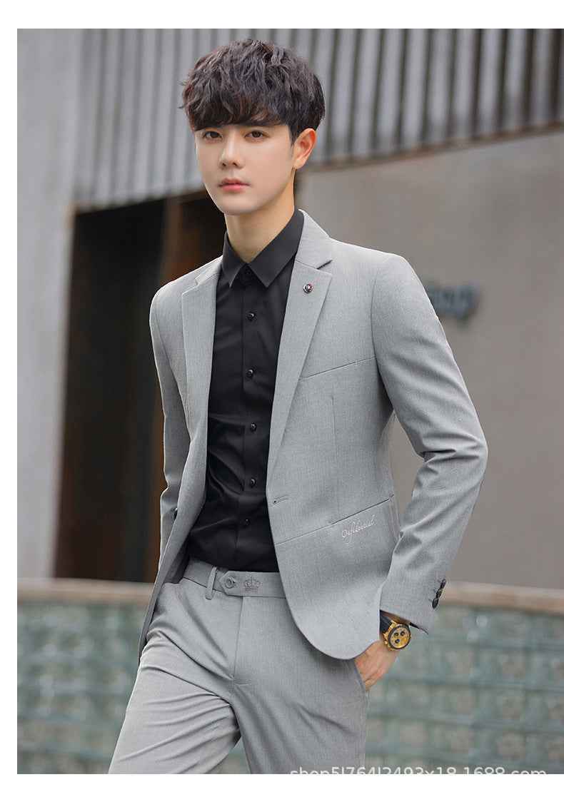 A 1.45kg Piece Set of Spring & Fall Casual Small Suit Jacket Men's Korean Style Slim Gray Formal Full Suit Suit - Grab & Glow