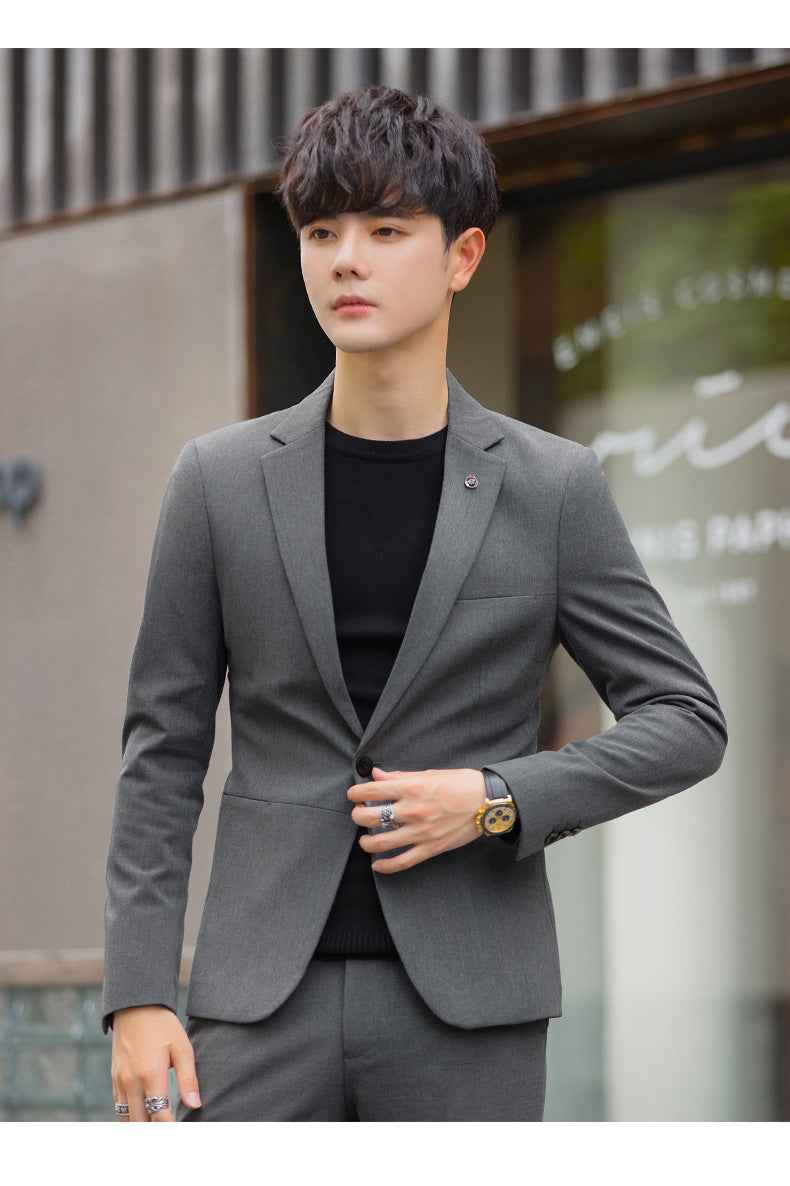 A 1.45kg Piece Set of Spring & Fall Casual Small Suit Jacket Men's Korean Style Slim Gray Formal Full Suit Suit - Grab & Glow