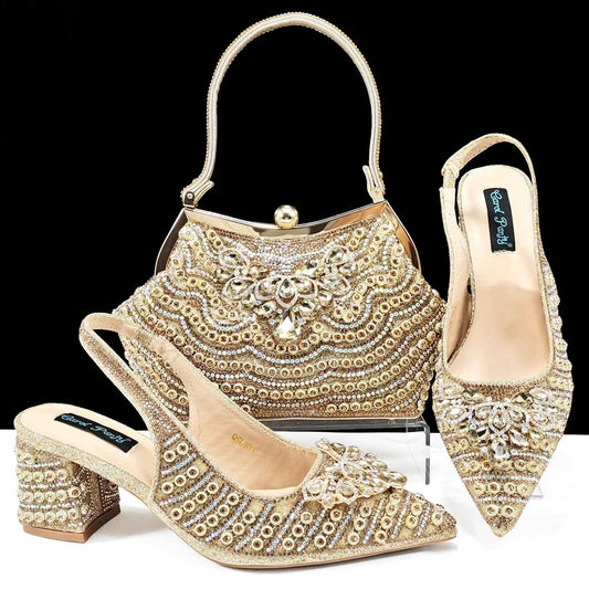 Foreign Trade Ladies Pointed Shoes Bag suit Stripe Diamond Chain Decoration Fashion Exquisite Clutch Banquet and Daily - Grab & Glow
