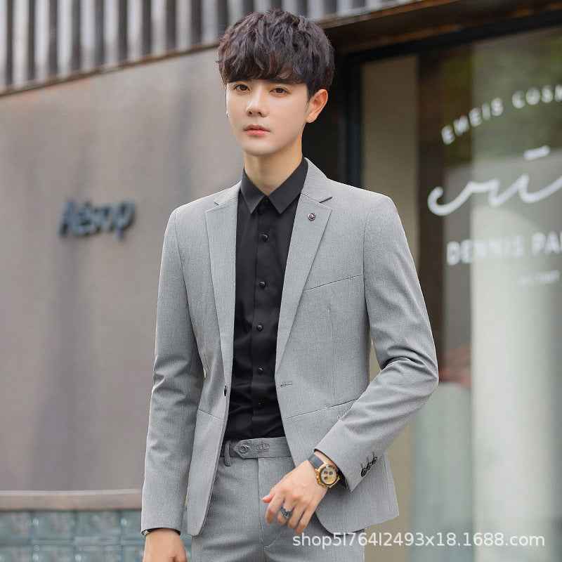 A 1.45kg Piece Set of Spring & Fall Casual Small Suit Jacket Men's Korean Style Slim Gray Formal Full Suit Suit - Grab & Glow