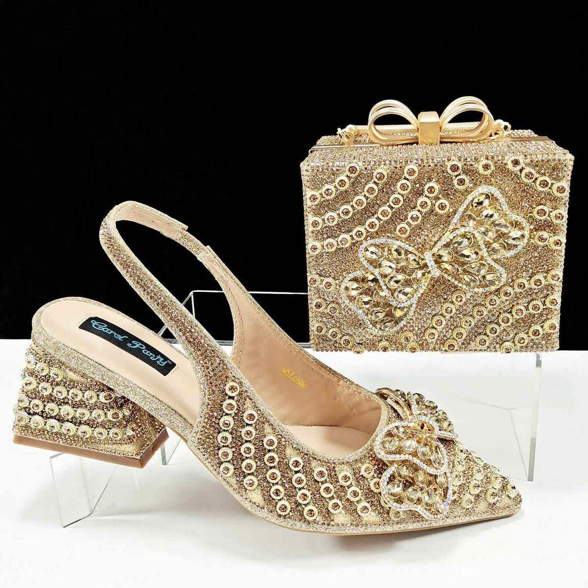 Cross-border Pointed Toe Women's Shoe Bag suit Diamond Chain Decoration Gift Box-shaped Clutch Bag Fashionable Exquisite Bow - Grab & Glow