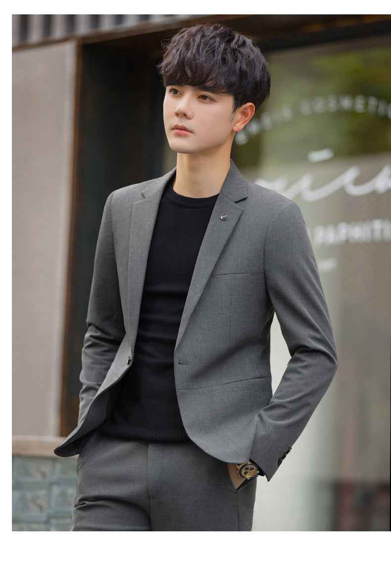 A 1.45kg Piece Set of Spring & Fall Casual Small Suit Jacket Men's Korean Style Slim Gray Formal Full Suit Suit - Grab & Glow