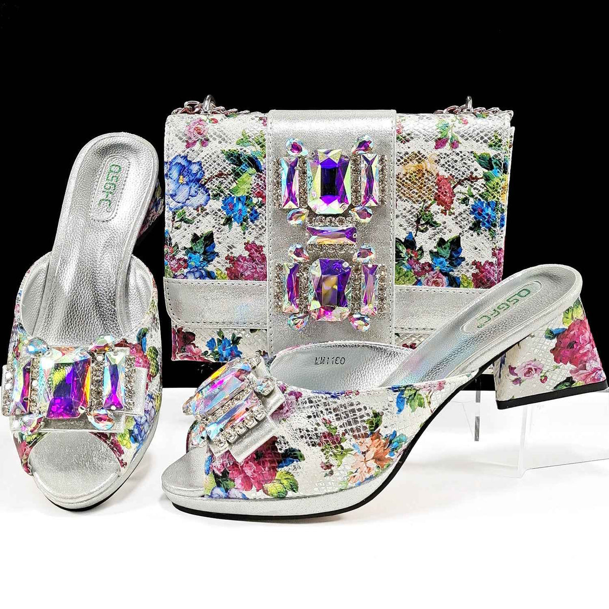 Cross-border Women Open Toe High Heel Slippers Snake-like Fabric Bright Eye Diamond Buckle Decoration Square Soft Bag Fashion Shoe Bag - Grab & Glow