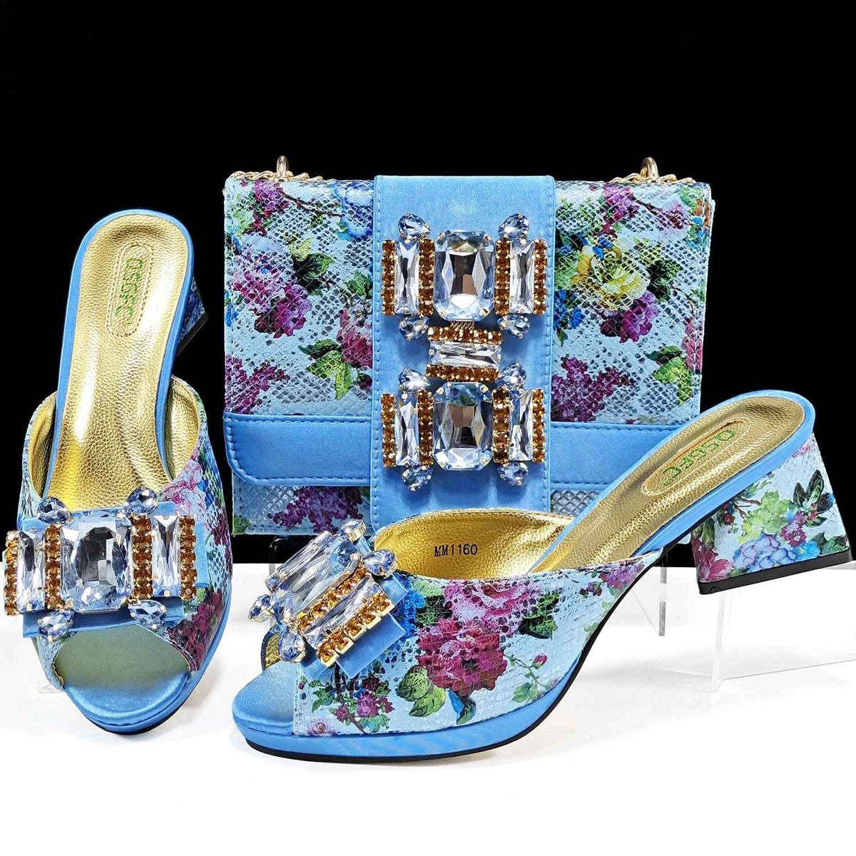 Cross-border Women Open Toe High Heel Slippers Snake-like Fabric Bright Eye Diamond Buckle Decoration Square Soft Bag Fashion Shoe Bag - Grab & Glow