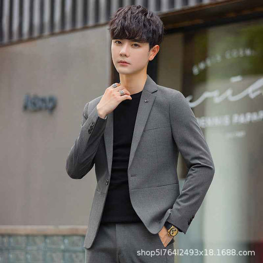 A 1.45kg Piece Set of Spring & Fall Casual Small Suit Jacket Men's Korean Style Slim Gray Formal Full Suit Suit - Grab & Glow