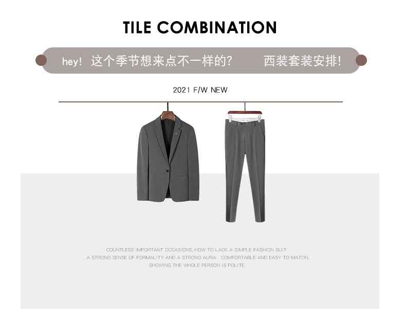 A 1.45kg Piece Set of Spring & Fall Casual Small Suit Jacket Men's Korean Style Slim Gray Formal Full Suit Suit - Grab & Glow