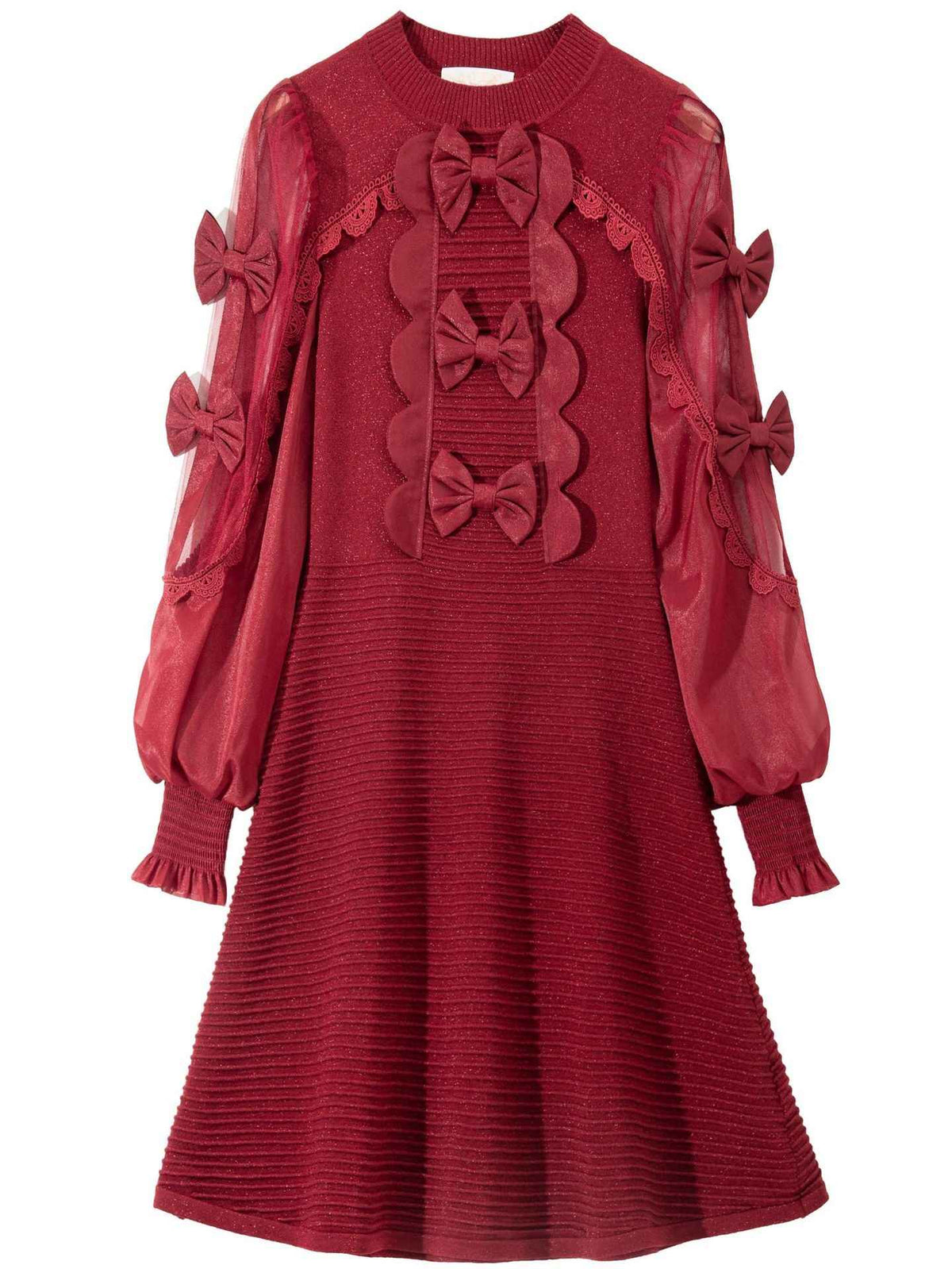 L6790 2025 Autumn Women's New Half-Turtleneck Bow Decoration Color-Block Lantern Long Sleeve Dress - Grab & Glow
