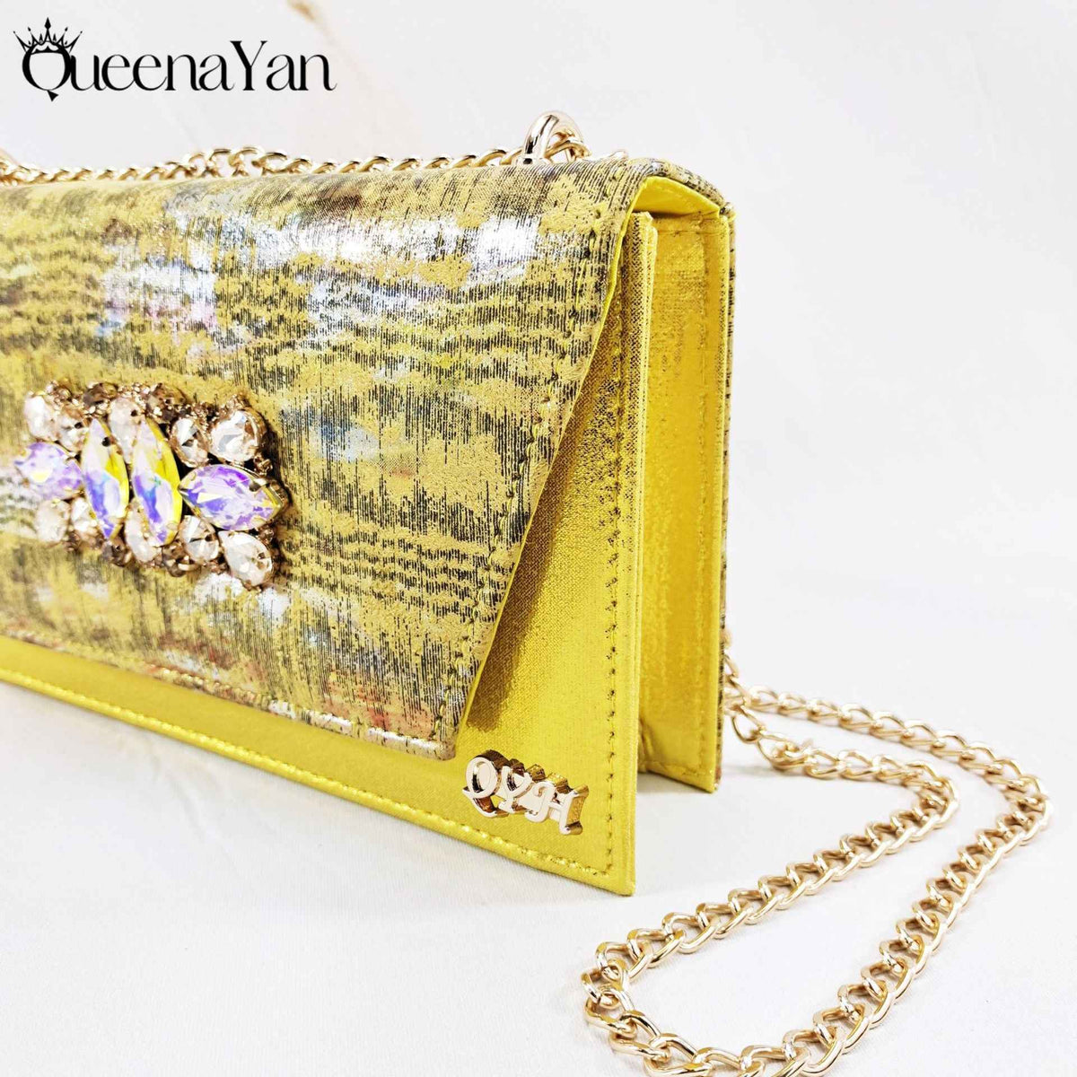 Irregular-Shaped Chunky Heel Shoes with Rhinestone Decoration and Back Strap, Women's Shoes with Chain Shoulder Evening Bag, Fashionable Party Shoe and Bag Set - Grab & Glow