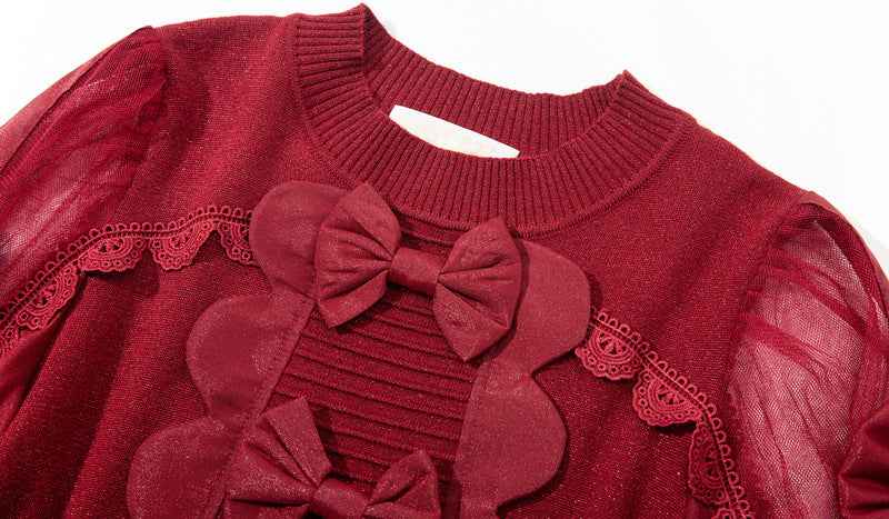 L6790 2025 Autumn Women's New Half-Turtleneck Bow Decoration Color-Block Lantern Long Sleeve Dress - Grab & Glow