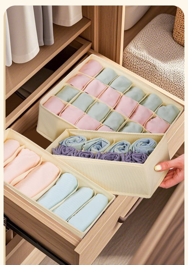 Fabric Underwear Storage Box with Compartments for Home Use, Drawer-Style Storage with Dividers for Organizing Socks - Grab & Glow