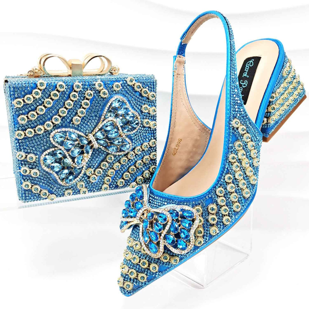Cross-border Pointed Toe Women's Shoe Bag suit Diamond Chain Decoration Gift Box-shaped Clutch Bag Fashionable Exquisite Bow - Grab & Glow