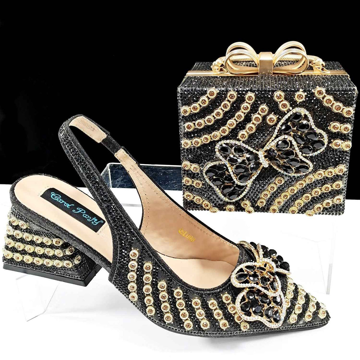 Cross-border Pointed Toe Women's Shoe Bag suit Diamond Chain Decoration Gift Box-shaped Clutch Bag Fashionable Exquisite Bow - Grab & Glow