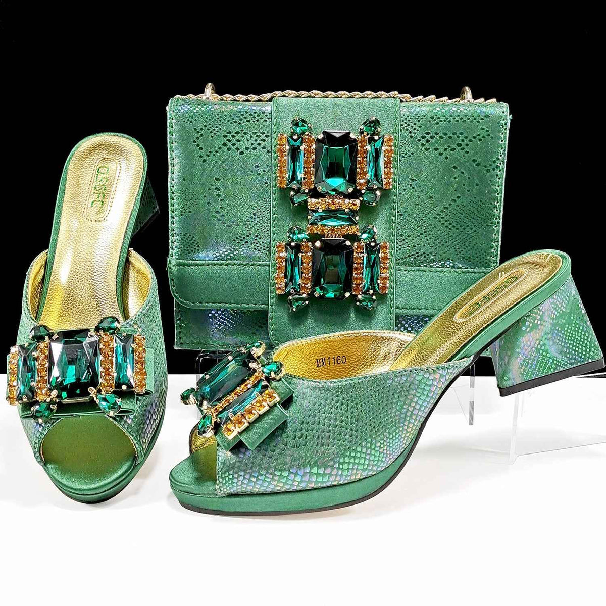 Cross-border Women Open Toe High Heel Slippers Snake-like Fabric Bright Eye Diamond Buckle Decoration Square Soft Bag Fashion Shoe Bag - Grab & Glow
