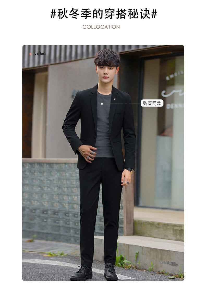 A 1.45kg Piece Set of Spring & Fall Casual Small Suit Jacket Men's Korean Style Slim Gray Formal Full Suit Suit - Grab & Glow