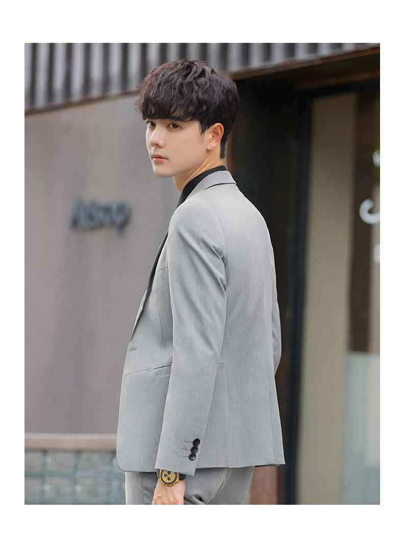 A 1.45kg Piece Set of Spring & Fall Casual Small Suit Jacket Men's Korean Style Slim Gray Formal Full Suit Suit - Grab & Glow