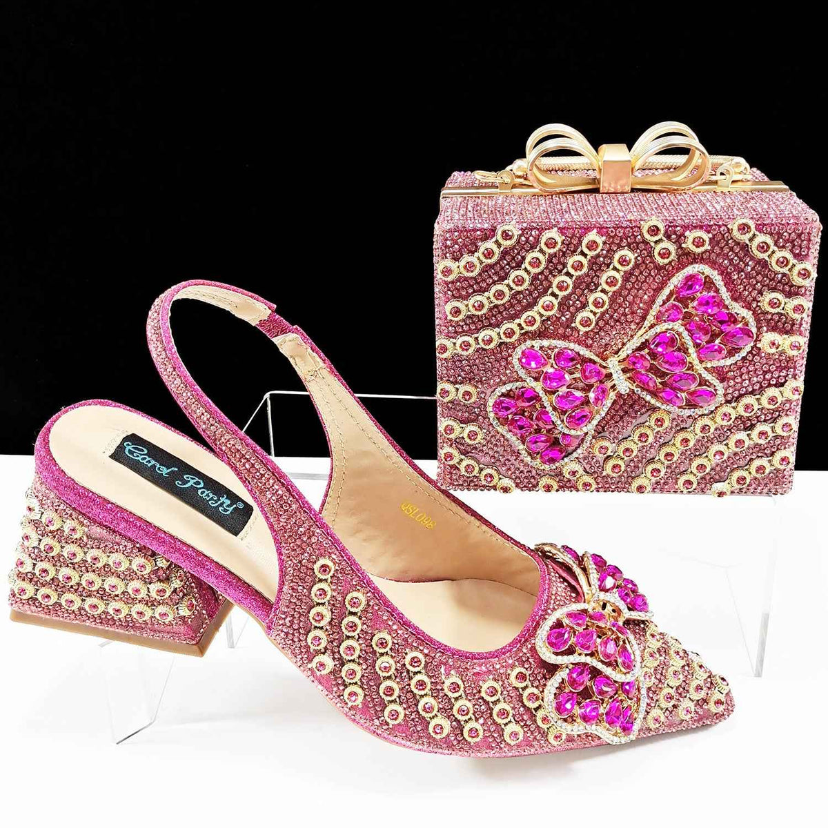 Cross-border Pointed Toe Women's Shoe Bag suit Diamond Chain Decoration Gift Box-shaped Clutch Bag Fashionable Exquisite Bow - Grab & Glow