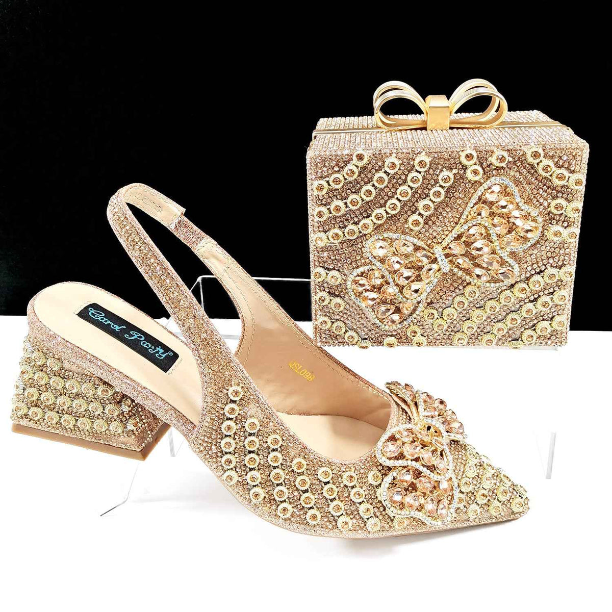 Cross-border Pointed Toe Women's Shoe Bag suit Diamond Chain Decoration Gift Box-shaped Clutch Bag Fashionable Exquisite Bow - Grab & Glow