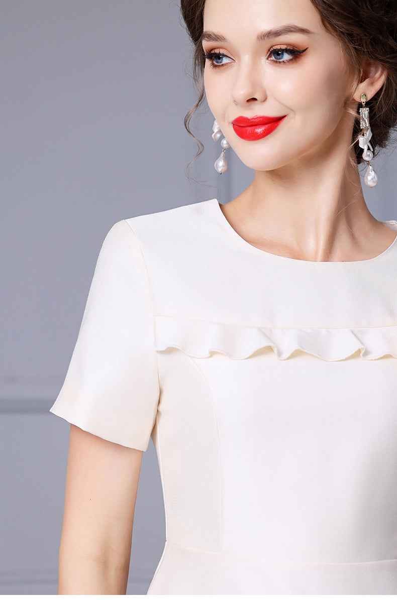 Zhili French-Style Elegant Ladylike Dress with Three-Dimensional Floral Decoration, High-Waisted Short-Sleeve A-Line Flared Skirt, Summer 2026 - Grab & Glow