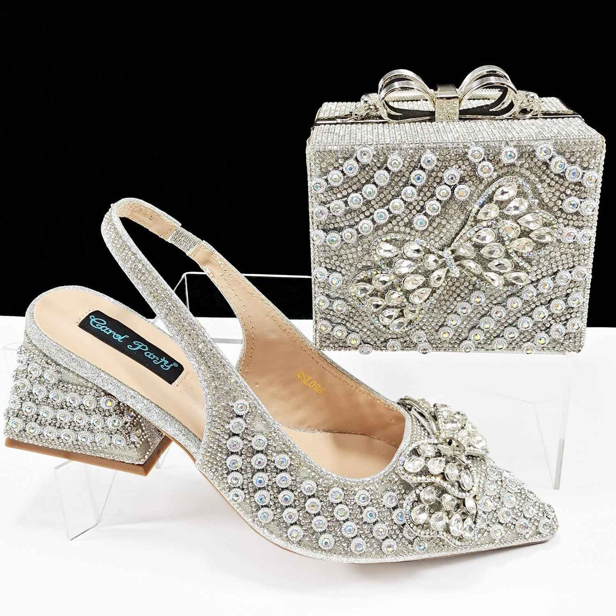 Cross-border Pointed Toe Women's Shoe Bag suit Diamond Chain Decoration Gift Box-shaped Clutch Bag Fashionable Exquisite Bow - Grab & Glow
