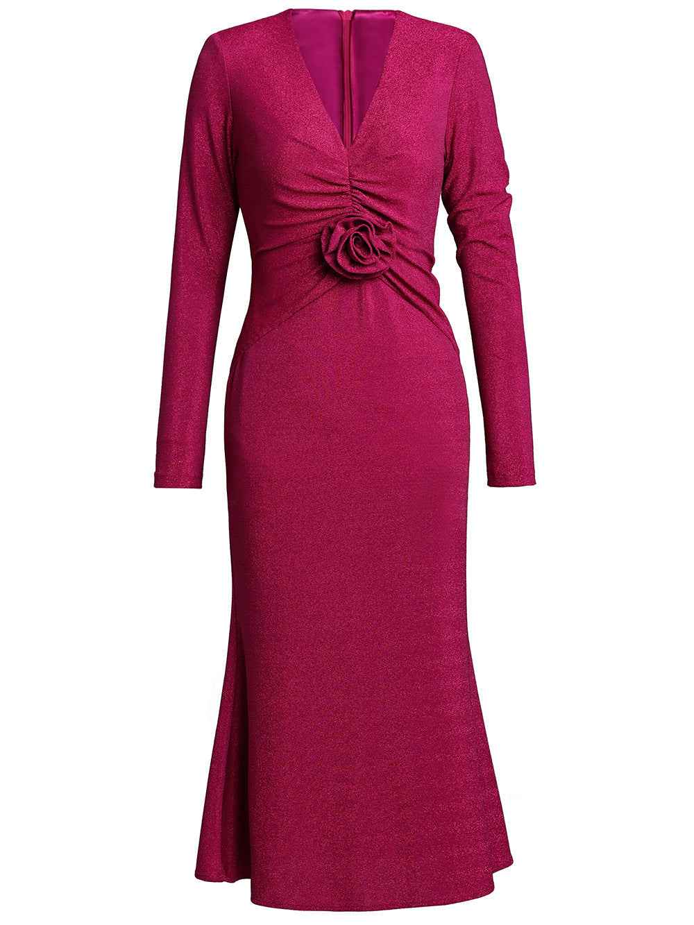 Zhili Red Mature Feminine Dress with Wrap Skirt, V-Neck, Floral Decoration, Bodycon Skirt, Mermaid Skirt, Spring 2026 - Grab & Glow