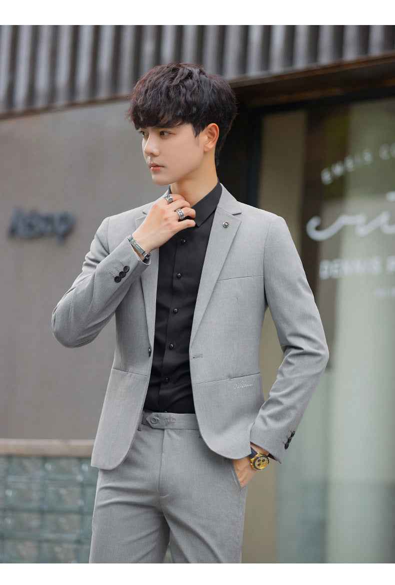 A 1.45kg Piece Set of Spring & Fall Casual Small Suit Jacket Men's Korean Style Slim Gray Formal Full Suit Suit - Grab & Glow