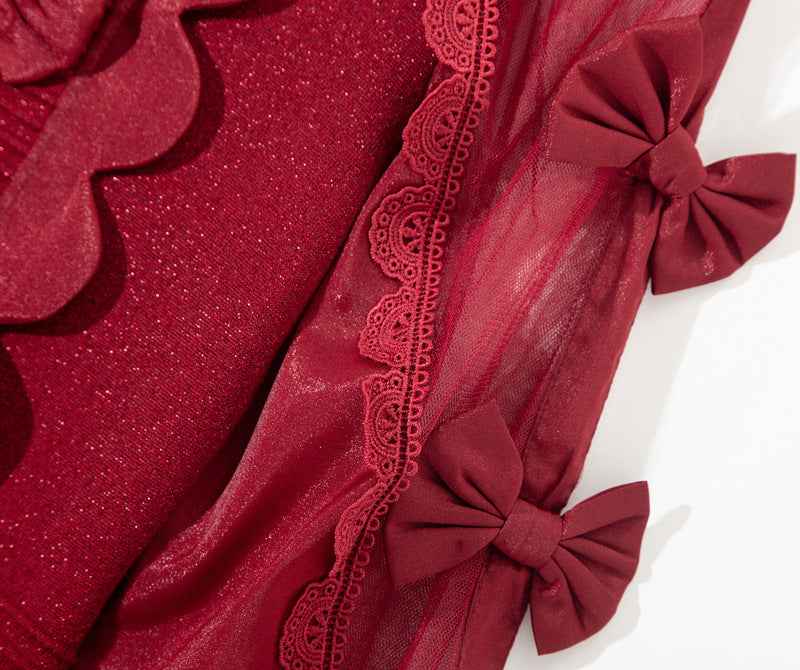 L6790 2025 Autumn Women's New Half-Turtleneck Bow Decoration Color-Block Lantern Long Sleeve Dress - Grab & Glow