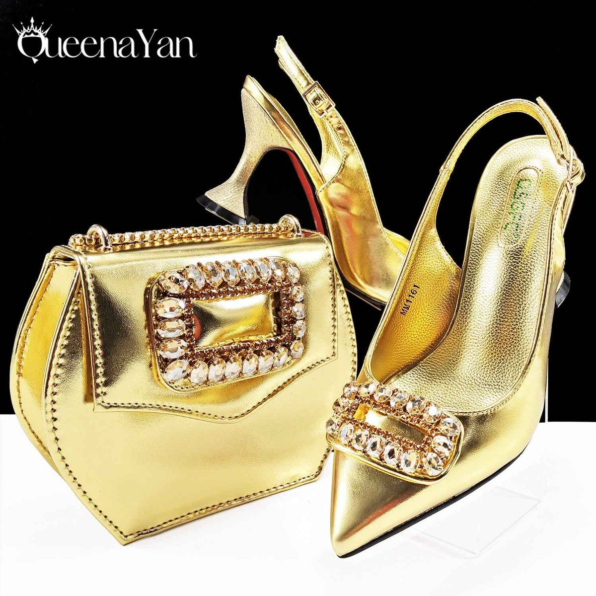 Foreign Trade Women's Shoe Bag suit Square Diamond Buckle Decorative Pointed High Heels Fashion Simple Banquet Style suit - Grab & Glow