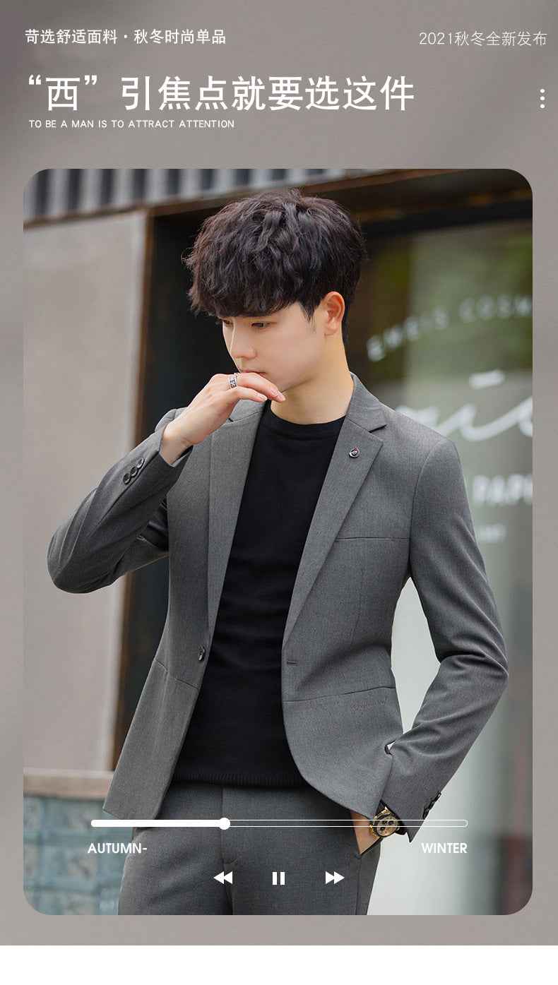 A 1.45kg Piece Set of Spring & Fall Casual Small Suit Jacket Men's Korean Style Slim Gray Formal Full Suit Suit - Grab & Glow