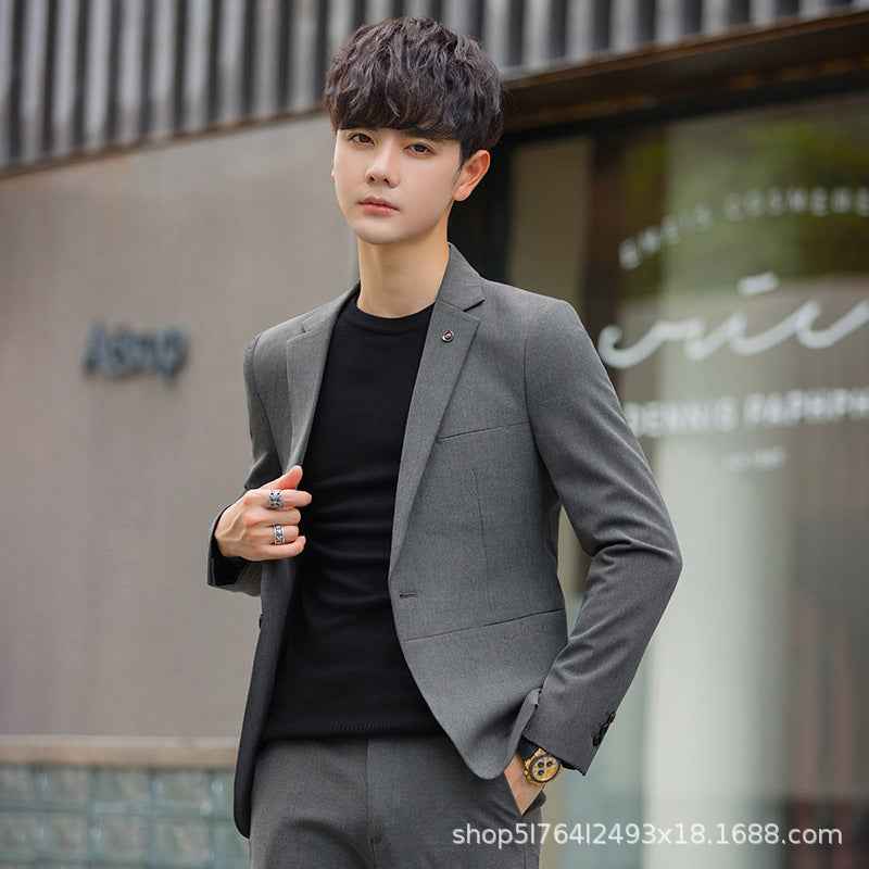 A 1.45kg Piece Set of Spring & Fall Casual Small Suit Jacket Men's Korean Style Slim Gray Formal Full Suit Suit - Grab & Glow