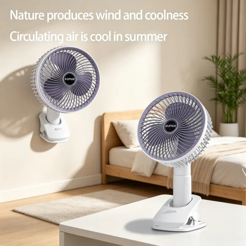 Oscillating Table Fan with Sturdy Clamp and 360-Degree Tilt Head, Rechargeable Small Fan for Desk, Powerful Airflow, Portable Air Circulator Mini Fans by Grab & Glow