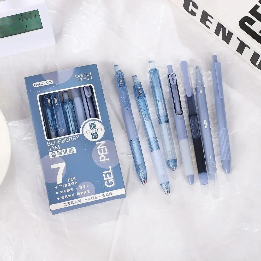7Pcs 0.5mm Retractable Gel Pen Set Quick Dry Ink Smooth Writing Cute Stationery Gift Portable Office School Writing Supplies by Grab & Glow