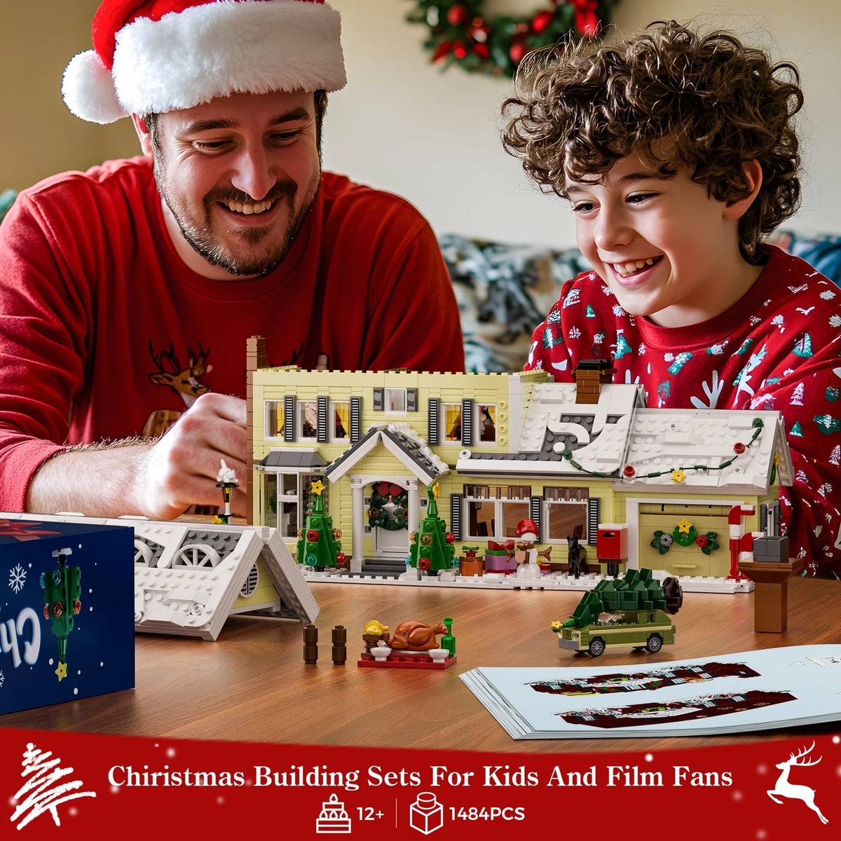 Christmas Holiday House Building Set Christmas Holiday Snow Village Blocks Toys with Clark's Car,Gifts for Boys, Girls(1484pcs) by Grab & Glow