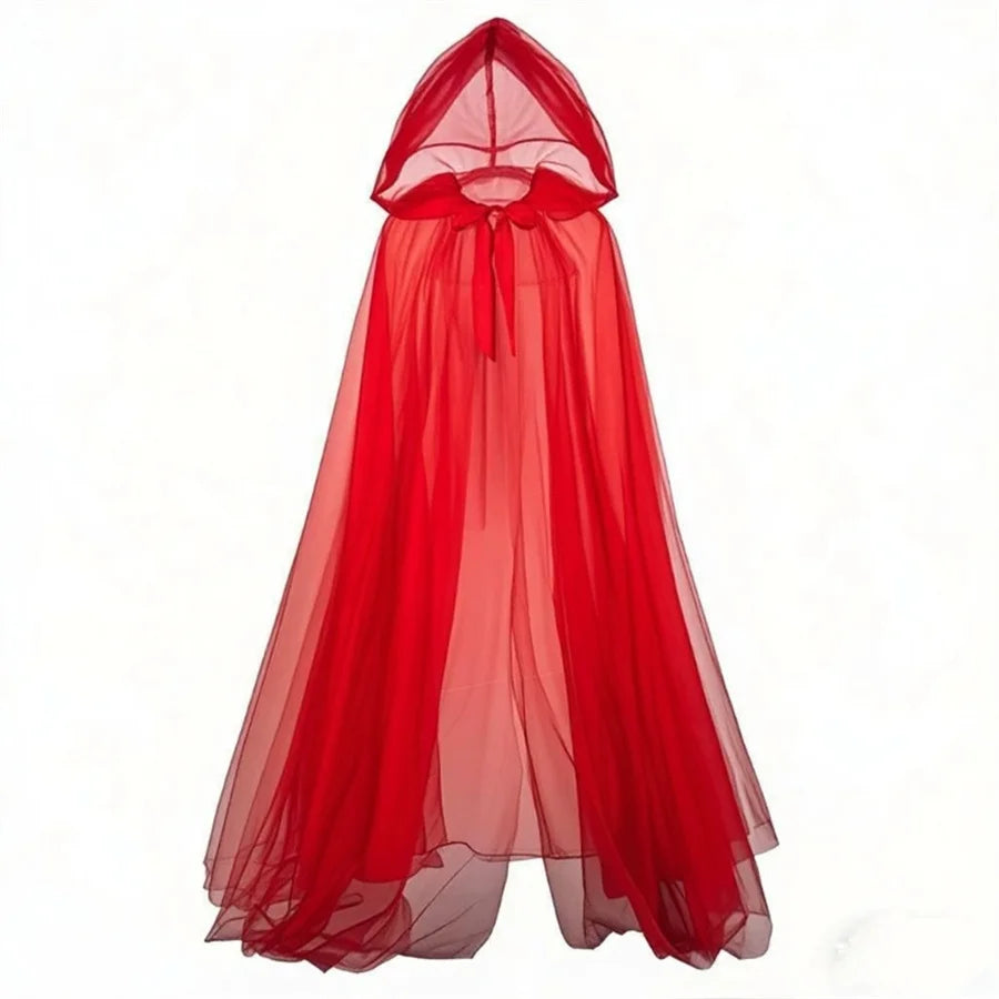 Halloween cosplay - ghost costume with hooded cloak, death god witch net-like long dress, full-length performance outfit - Grab & Glow