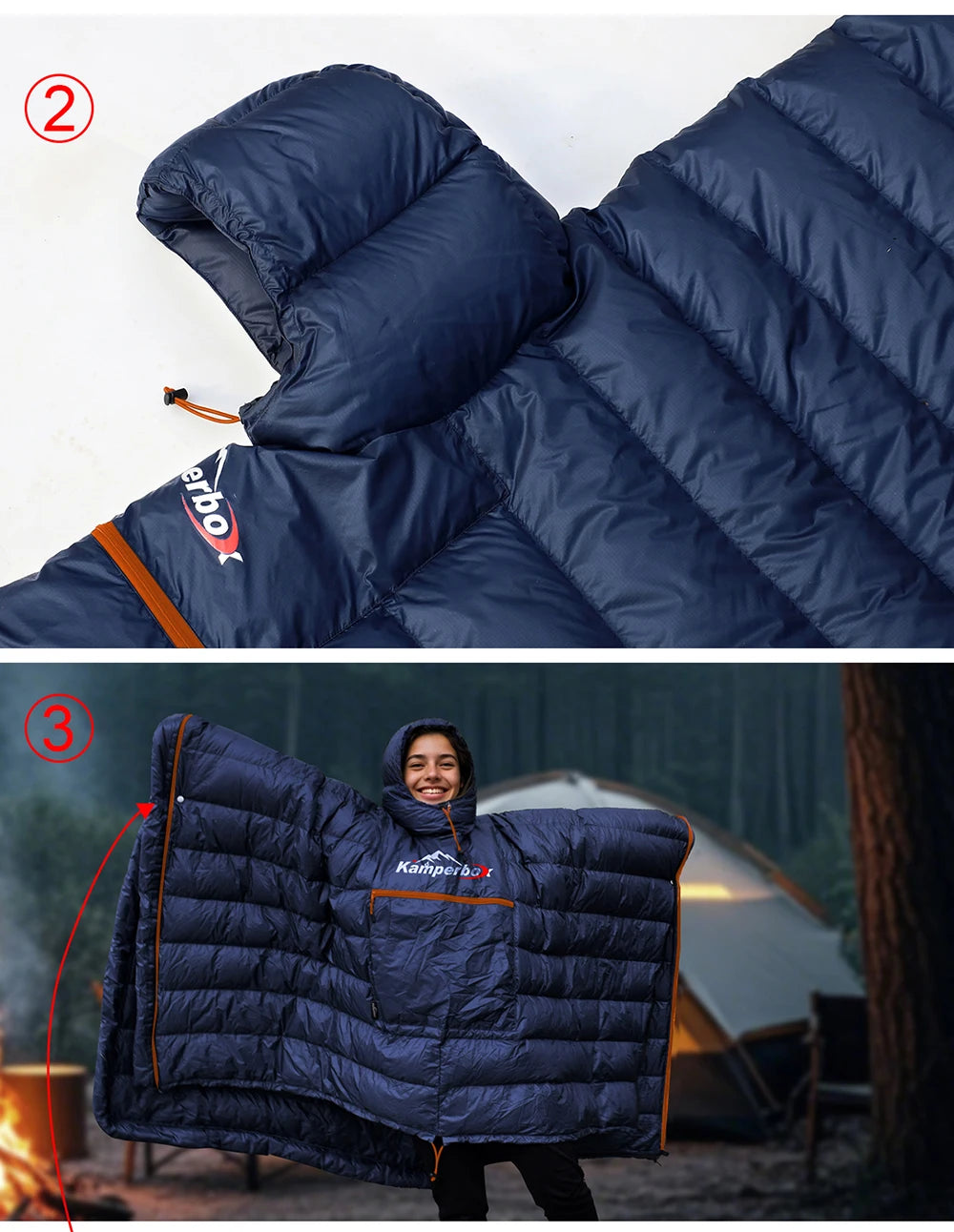 Kamperbox Winter Sleeping Bag Poncho Winter Camping Poncho Winter Wearable Sleeping Bag Camping Blanket PC600 by Grab & Glow